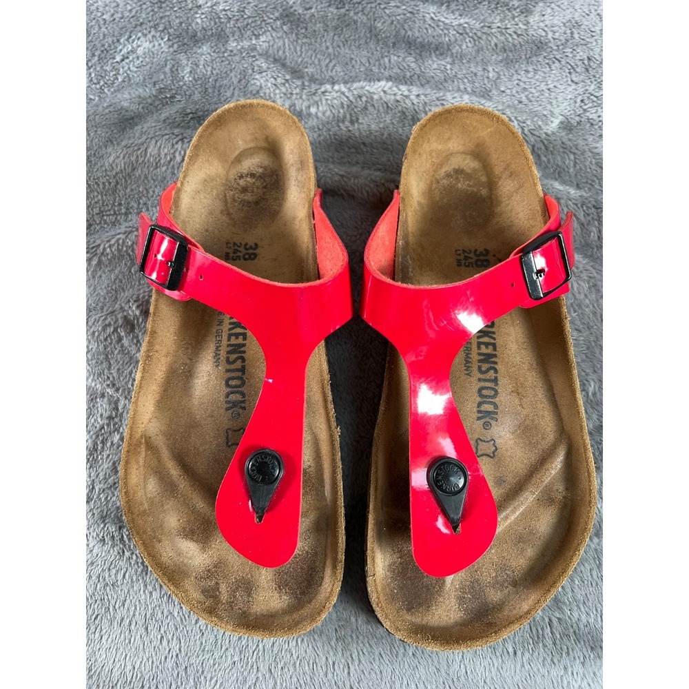 Birkenstock Gizeh Sandals Womens 38/7 Patent Cherry Cork Comfort Shoes